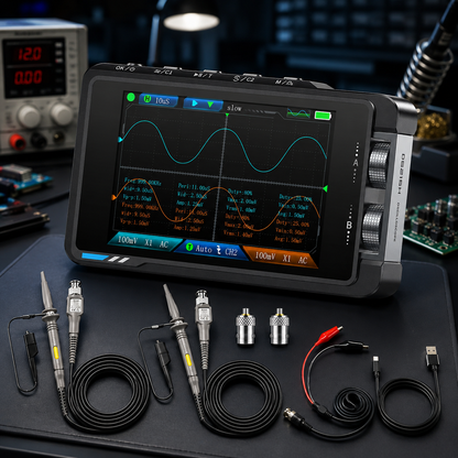 FNIRSI DS215H Oszilloskop-Set – 2-Kanal Mini-Oszilloskop mit DDS-Signalgenerator