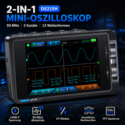 FNIRSI DS215H Oszilloskop-Set – 2-Kanal Mini-Oszilloskop mit DDS-Signalgenerator