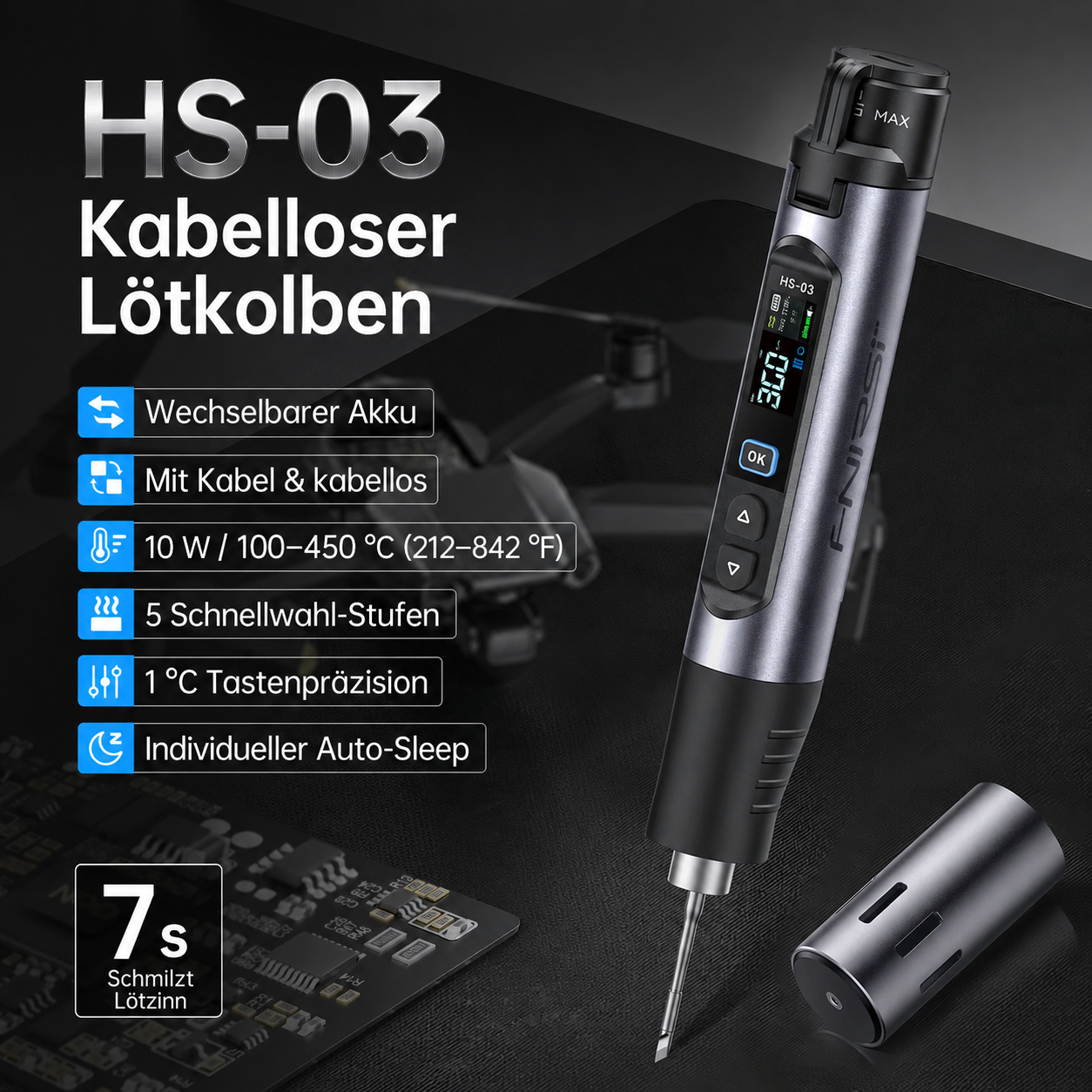 FNIRSI HS-03 Akkulötkolben – kabellos löten, flexibel arbeiten