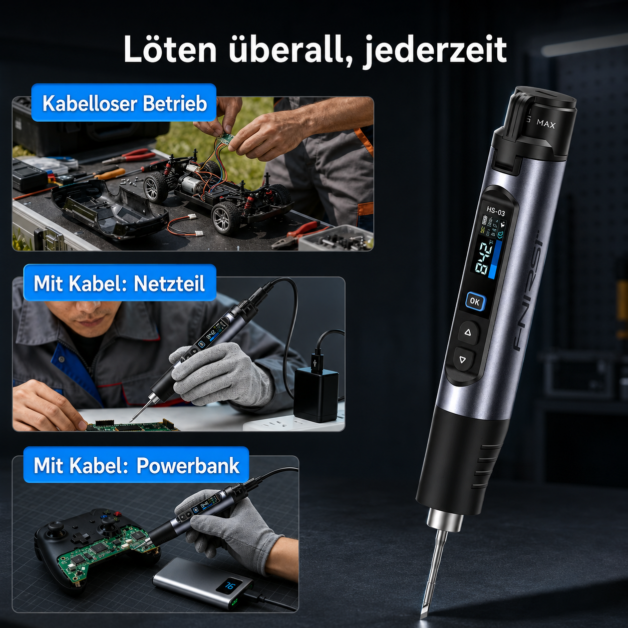 FNIRSI HS-03 Akkulötkolben – kabellos löten, flexibel arbeiten